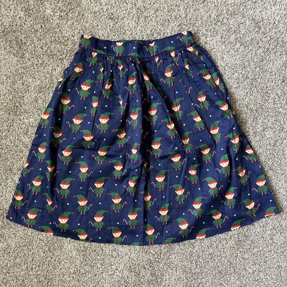Modcloth Dresses & Skirts - ModCloth Holiday Navy Elf With Candycane Retro Full Skirt Pockets Size Small